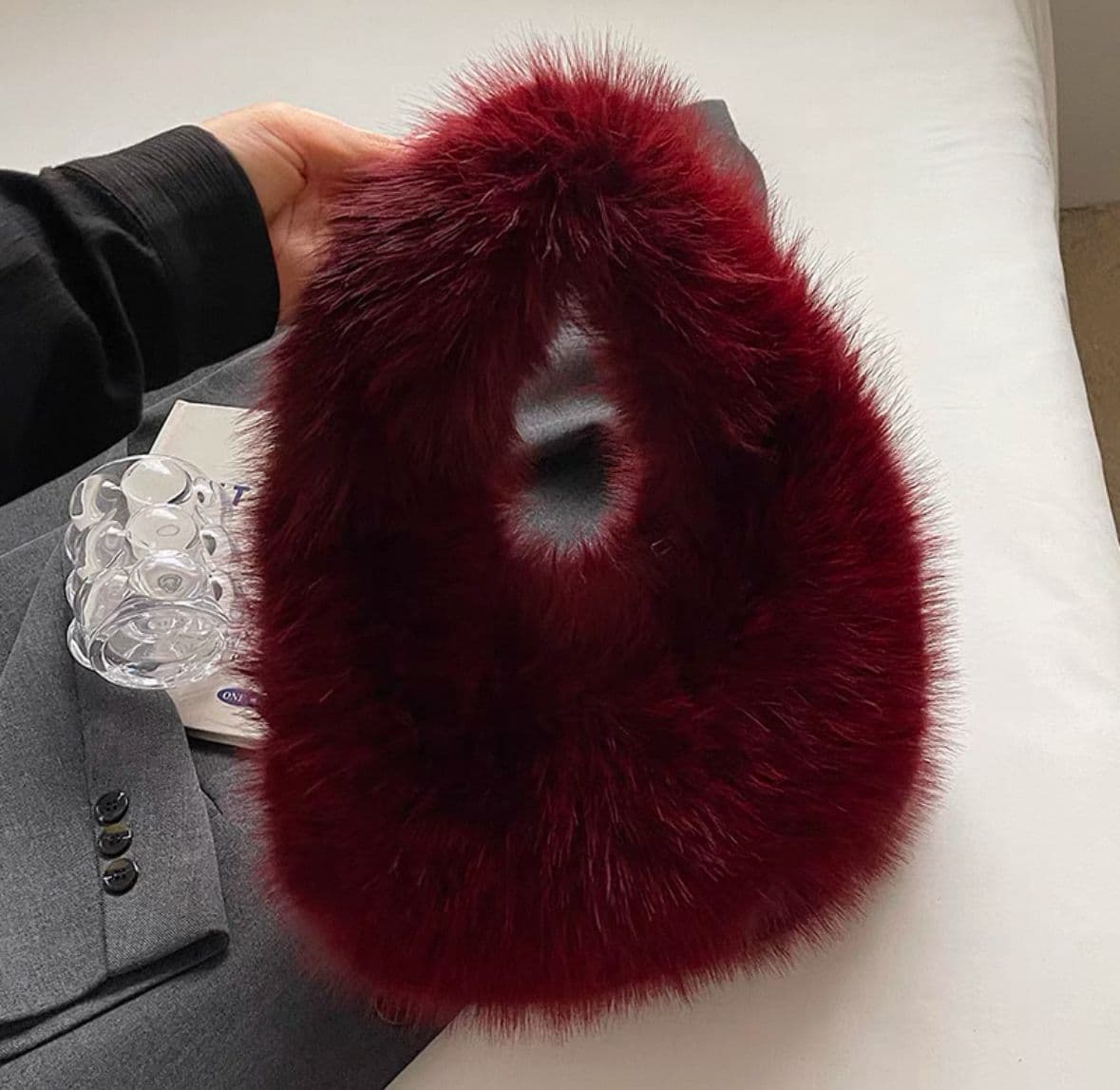 NWC-001 Bordo Peluş Çanta görsel 2