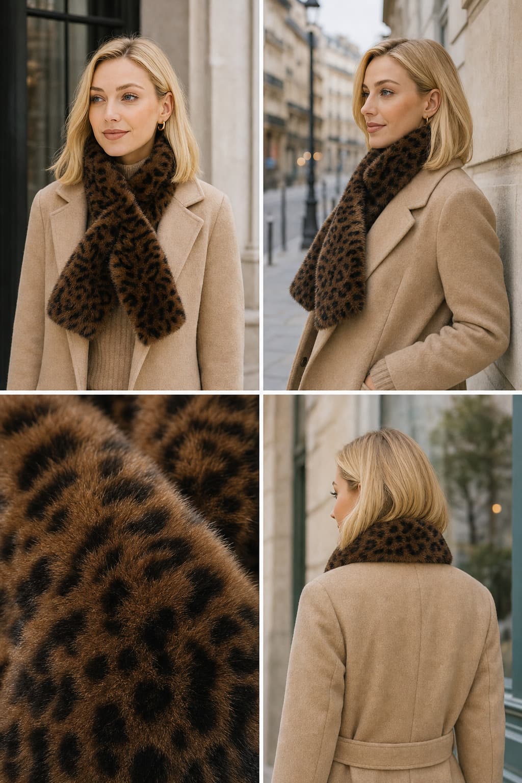 11234-1 Leopar Desen Vizon İçten Geçmeli Peluş Boyunluk görsel 4