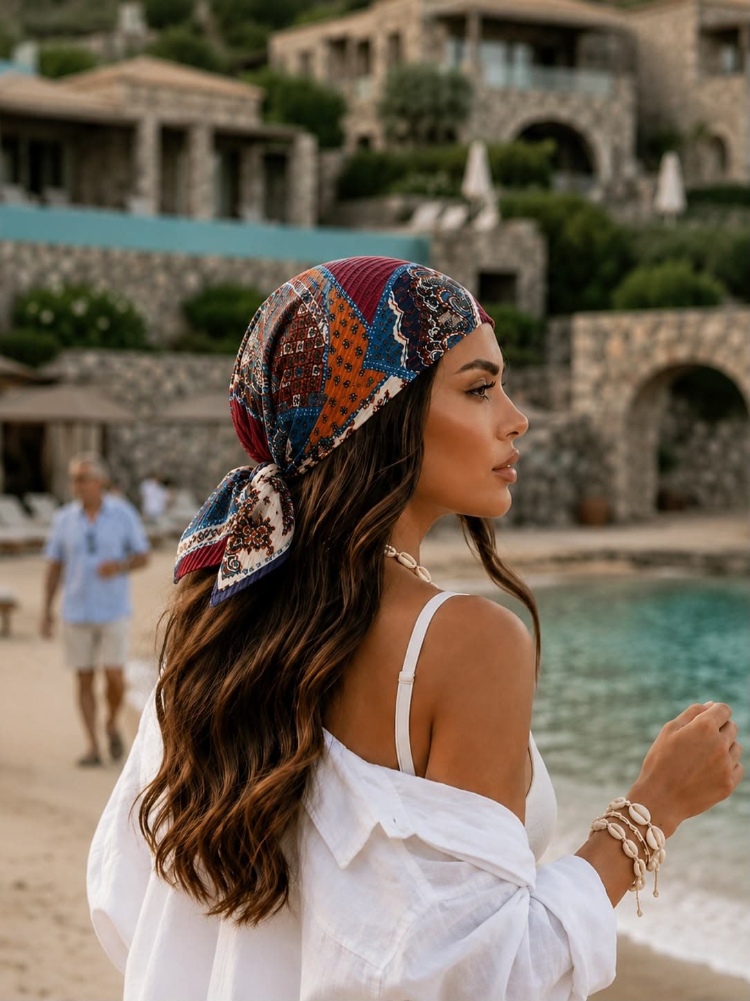 12353-1 Etro Desenli Lacivert Pliseli Saten Bandana Fular 50x50 cm görsel 4