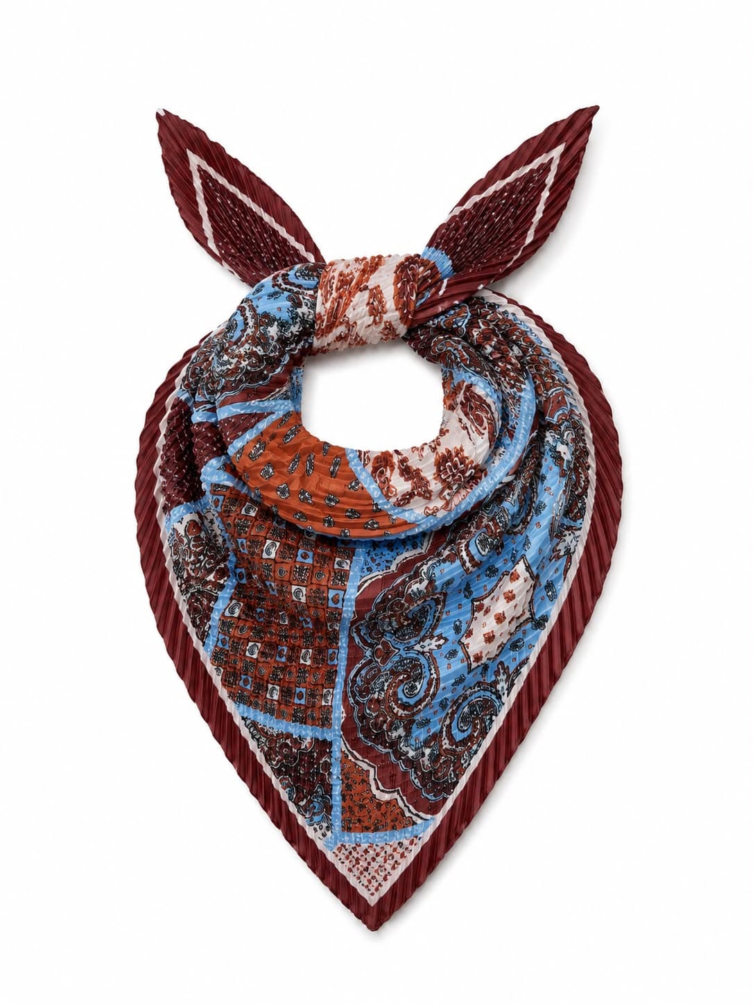 12353-1 Etro Desenli Kiremit Pliseli Saten Bandana Fular 50x50 cm görsel 2