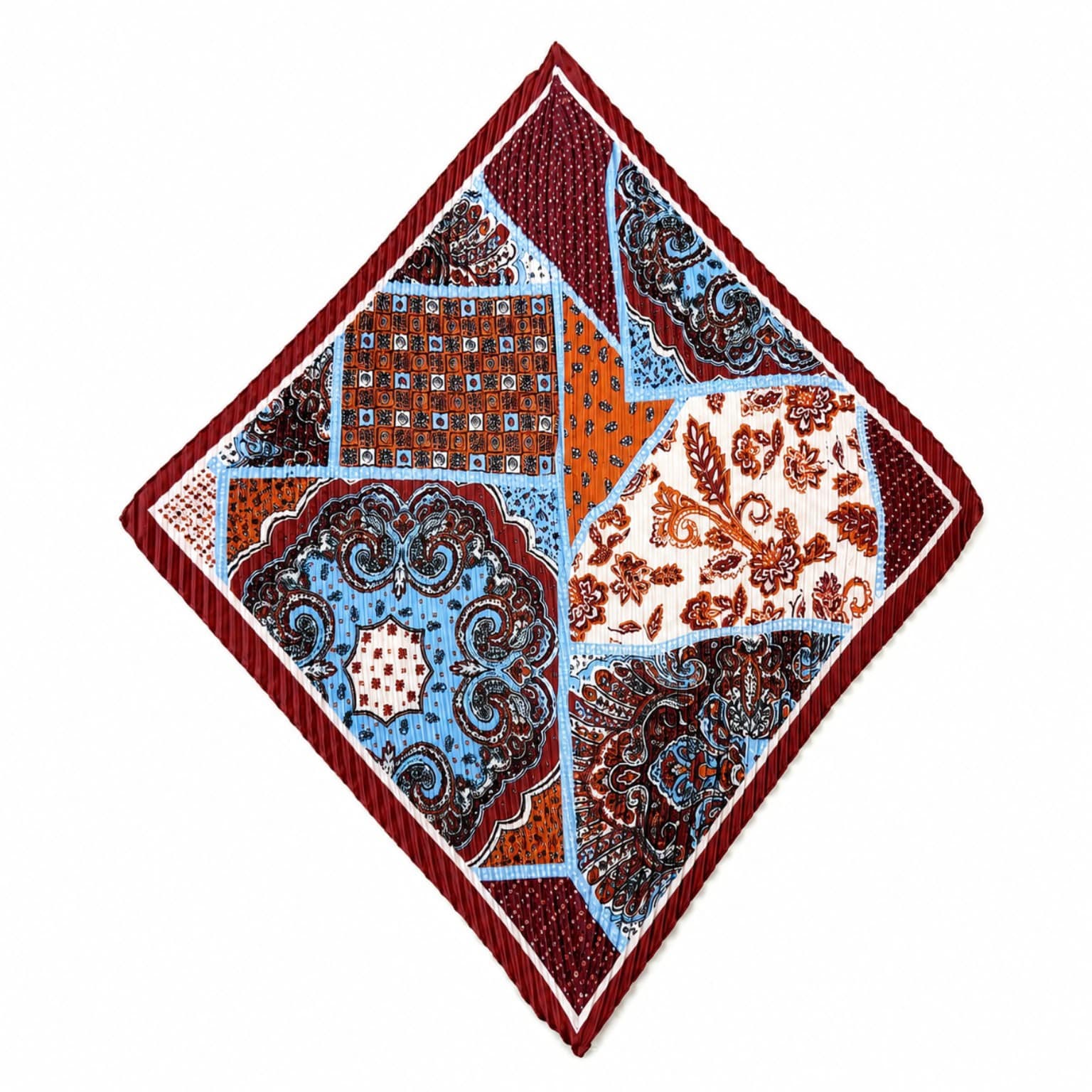 12353-1 Etro Desenli Kiremit Pliseli Saten Bandana Fular 50x50 cm görsel 3