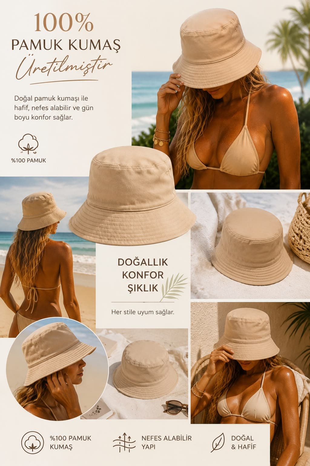 13372 Bej Bucket Şapka görsel 5