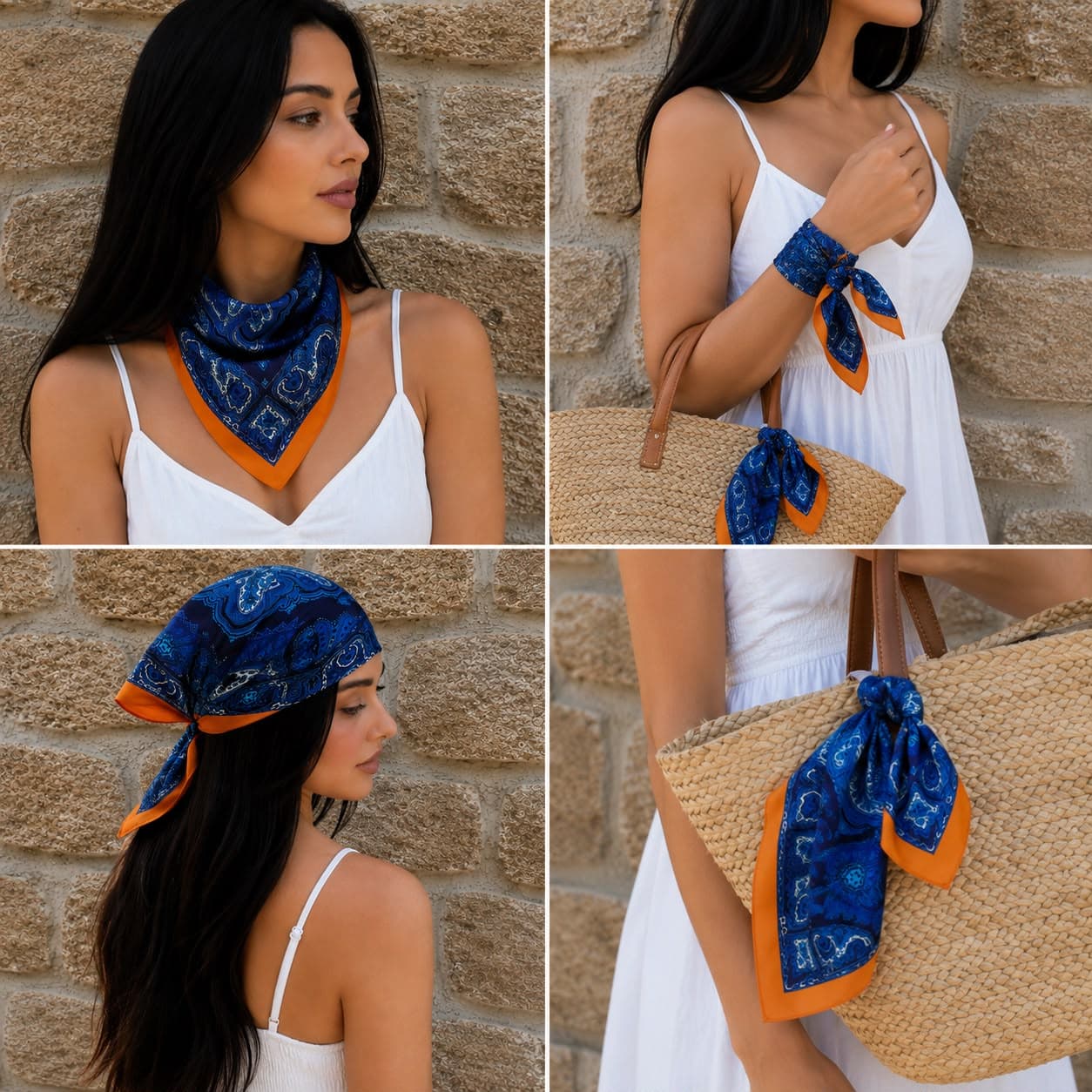 12438 Etro Desenli Saten Bandana Fular 50x50 cm görsel 5