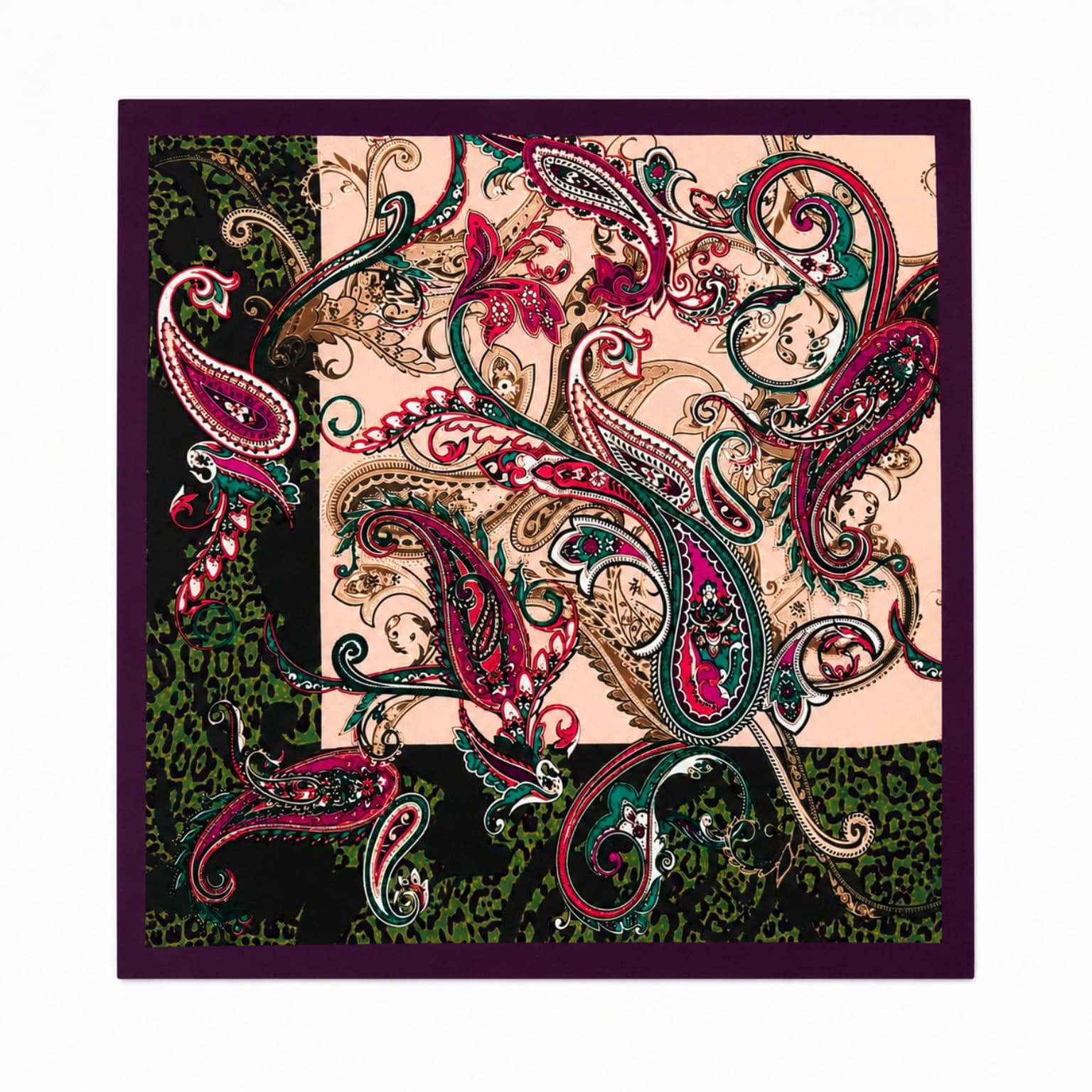 13458 Etro Desenli Mor Saten Bandana Fular 50x50 cm görsel 2