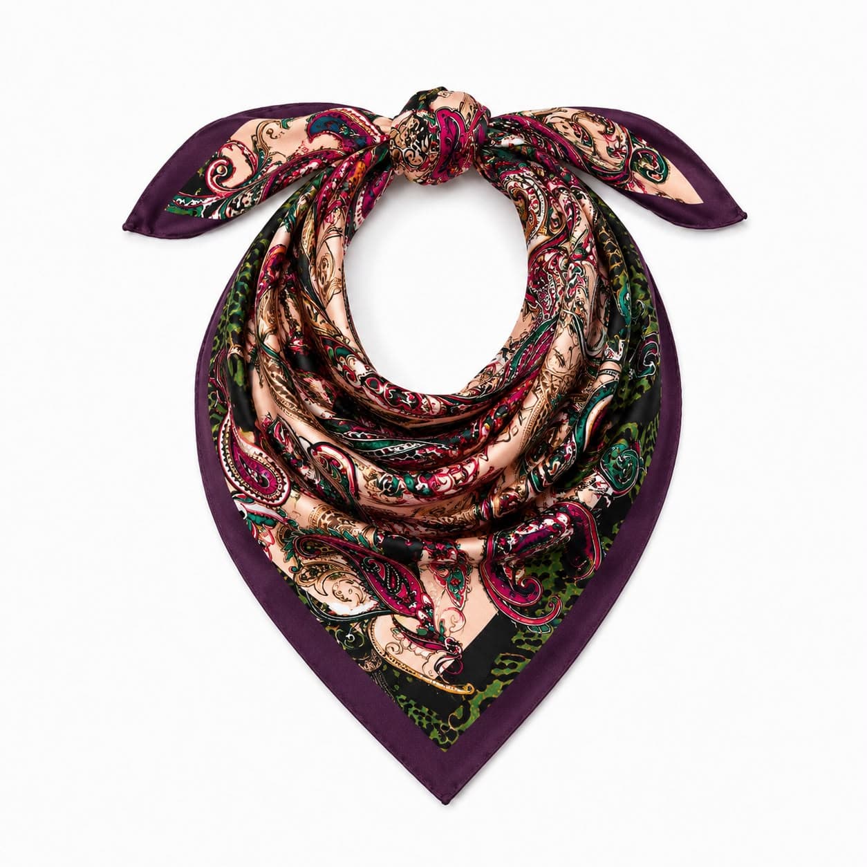 13458 Etro Desenli Mor Saten Bandana Fular 50x50 cm görsel 3