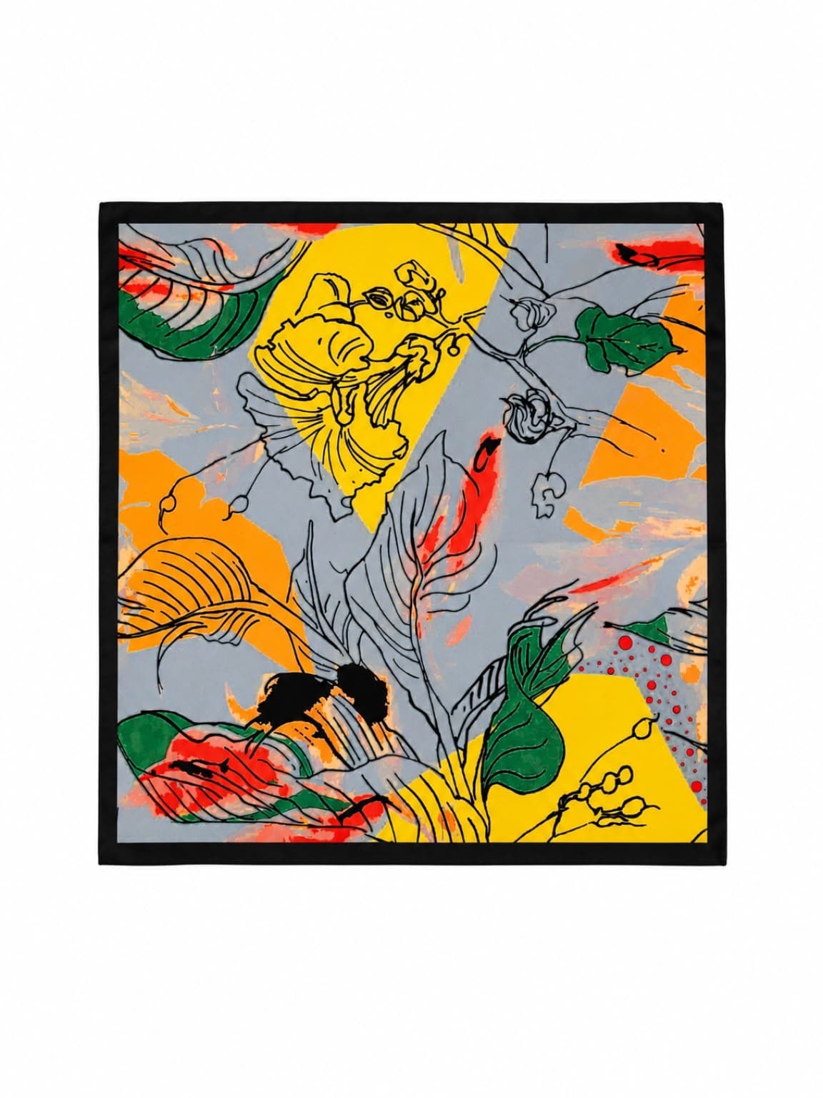 13464 Çiçek Desenli Saten Bandana Fular 50x50 cm