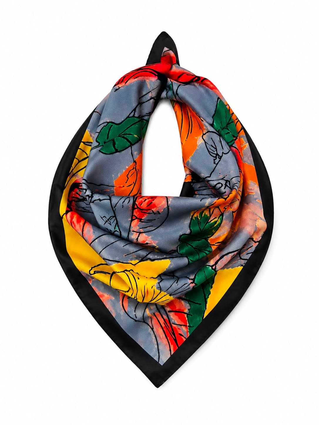 13464 Çiçek Desenli Saten Bandana Fular 50x50 cm görsel 2