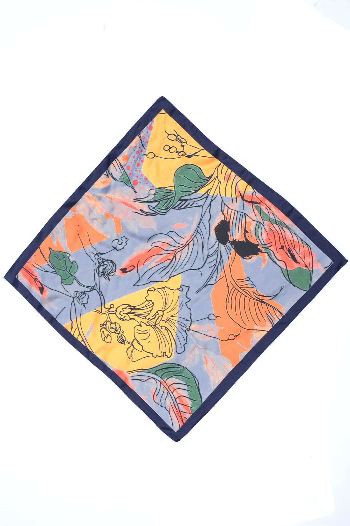 13464 Çiçek Desenli Saten Bandana Fular 50x50 cm görsel 5