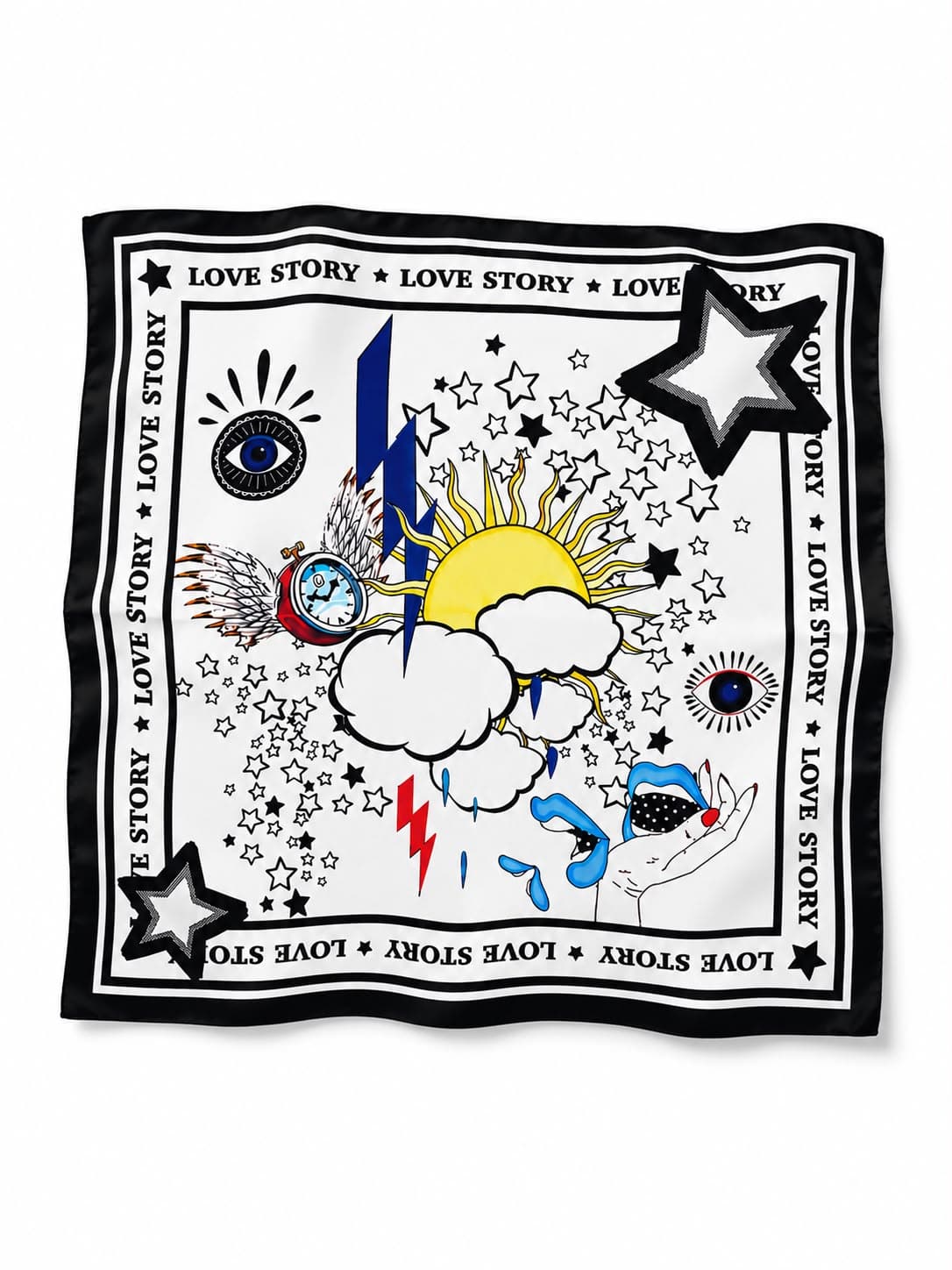 13701 Yıldız Desenli Saten Bandana Fular 50x50 cm görsel 2