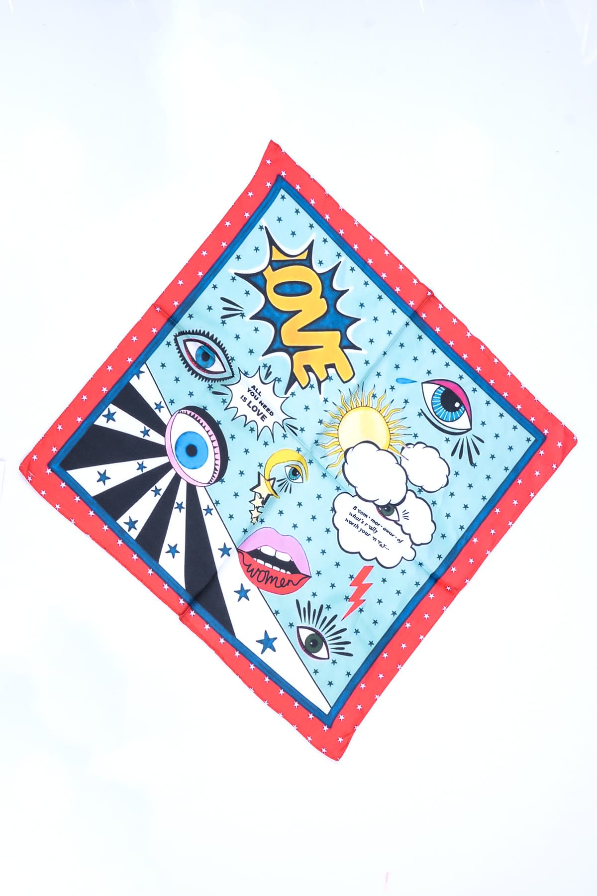 13707 Göz Desenli Renkli Saten Bandana Fular 50x50 cm görsel 5