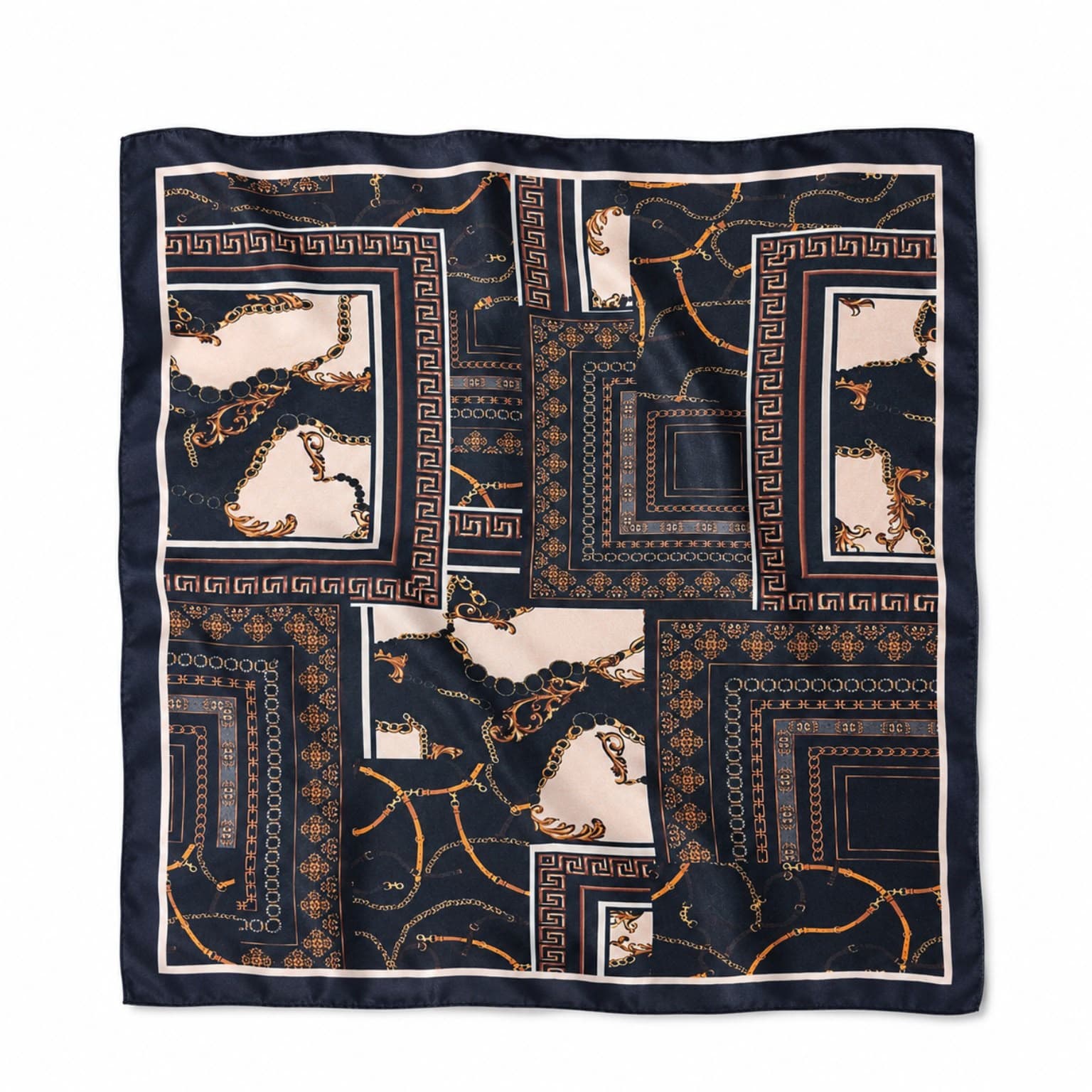13709 Patchwork Desenli Saten Bandana Fular 50x50 cm görsel 2