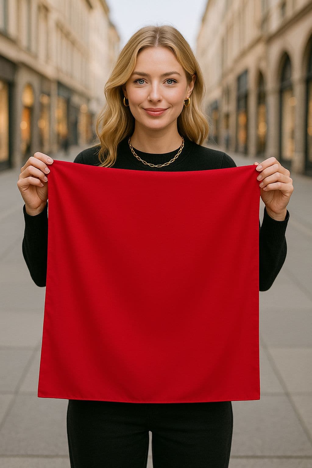 13731 Kırmızı Saten Bandana Fular 50x50 cm görsel 2