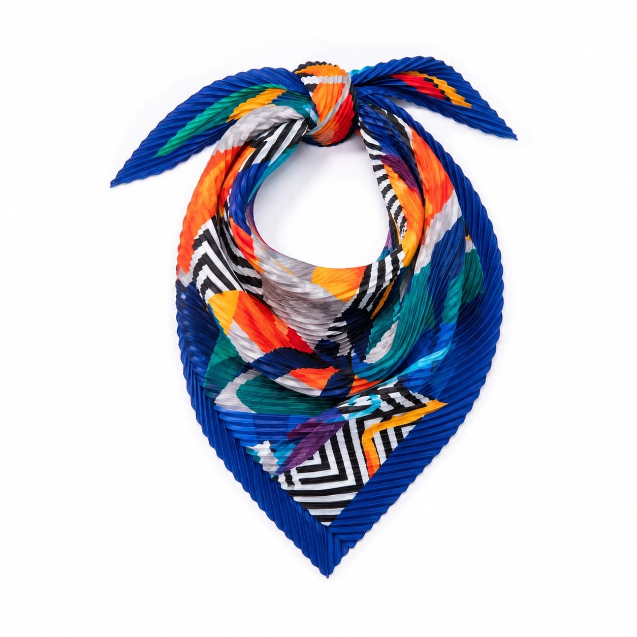 13741-1 Mix Desenli Çok Renkli Pliseli Saten Bandana Fular 50x50 cm
