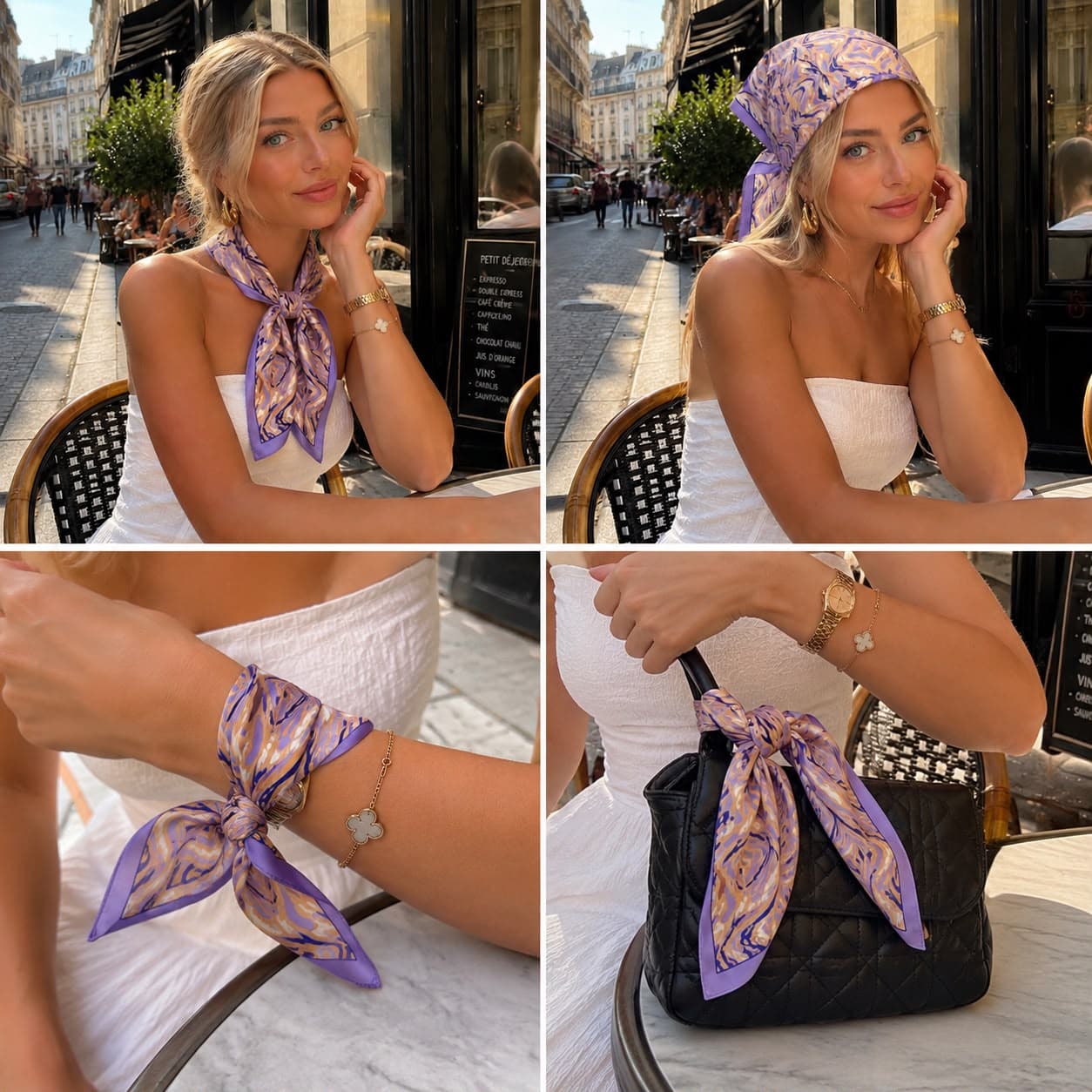 13737 Lila Saten Bandana Fular 50x50 cm görsel 5
