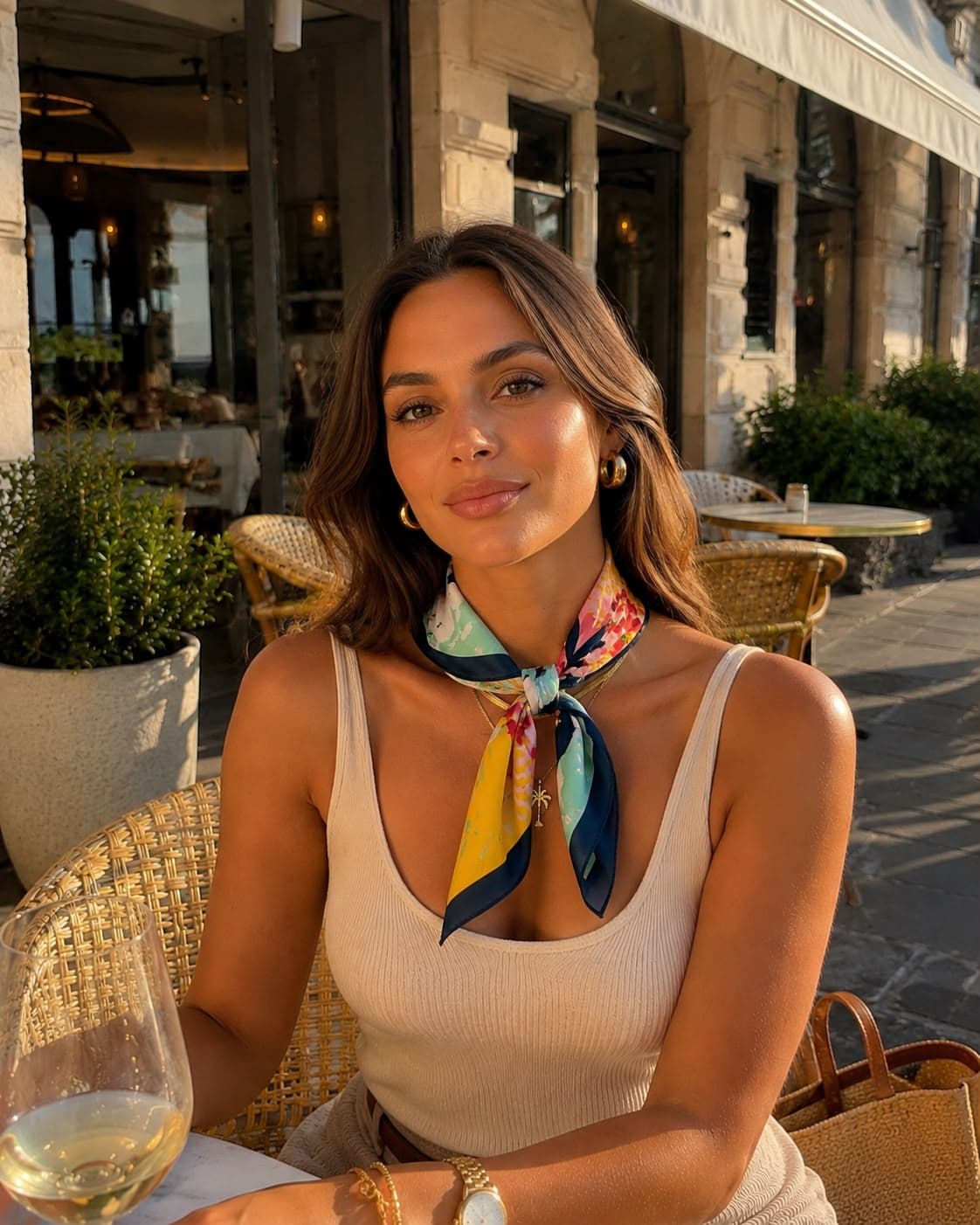 13750 Lacivert Kenarlıklı Renkli Saten Bandana Fular 50x50 cm görsel 2