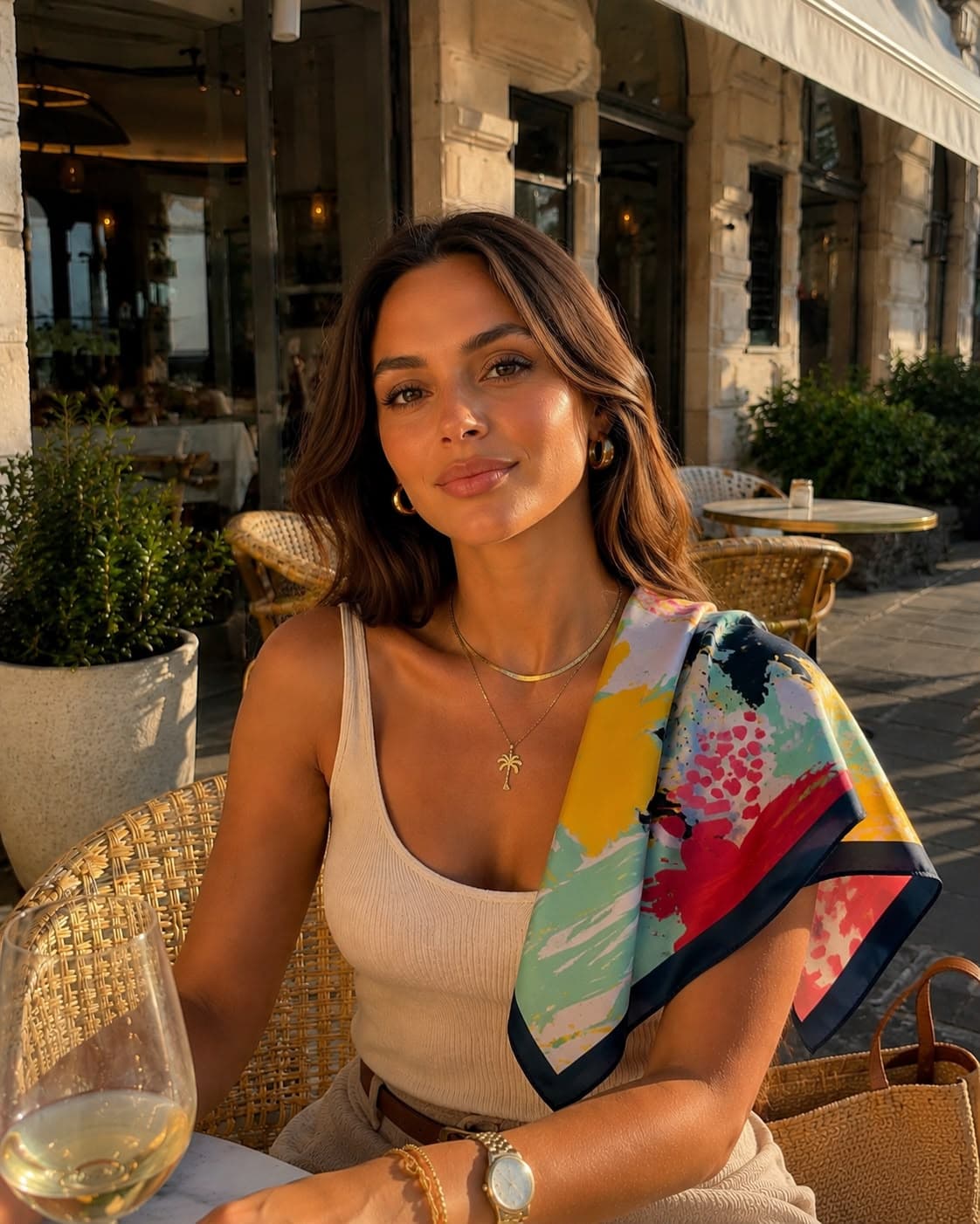 13750 Lacivert Kenarlıklı Renkli Saten Bandana Fular 50x50 cm görsel 3