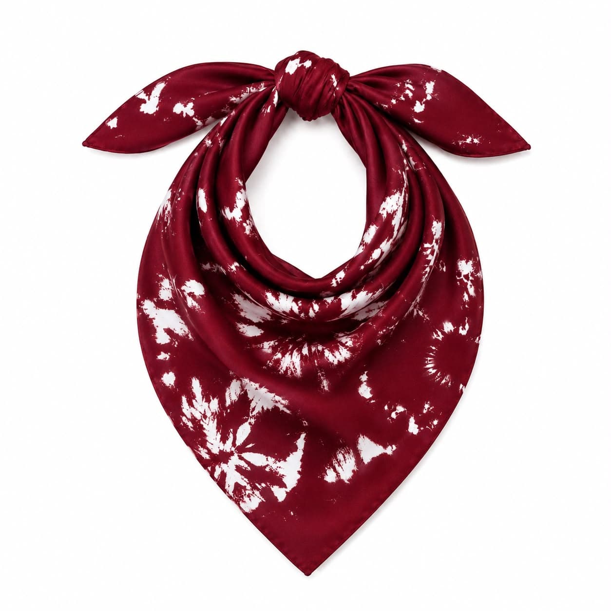 12350 Etnik Desenli Bordo Saten Bandana Fular 50x50 cm görsel 3