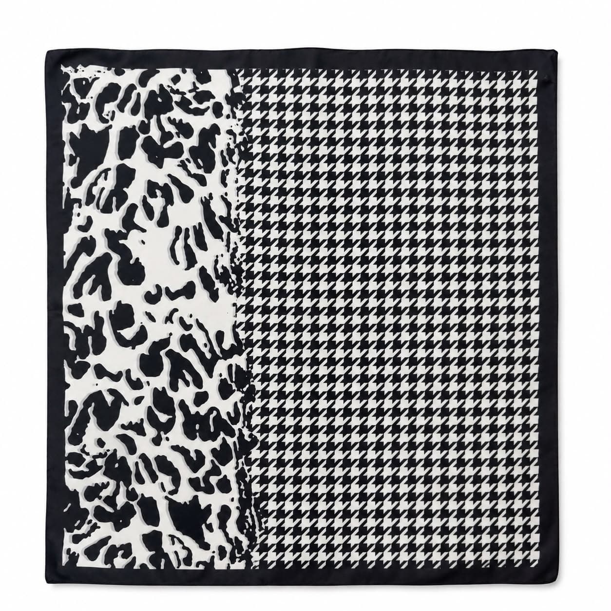 13936 Leopar ve Kaz Ayağı Desenli Siyah Bandana Fular 50x50 cm görsel 2