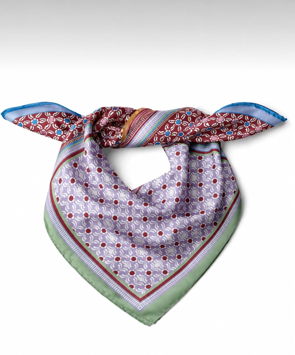 13945 Etnik Desenli Safran Yeşil Saten Bandana Fular 50x50 cm görsel 2