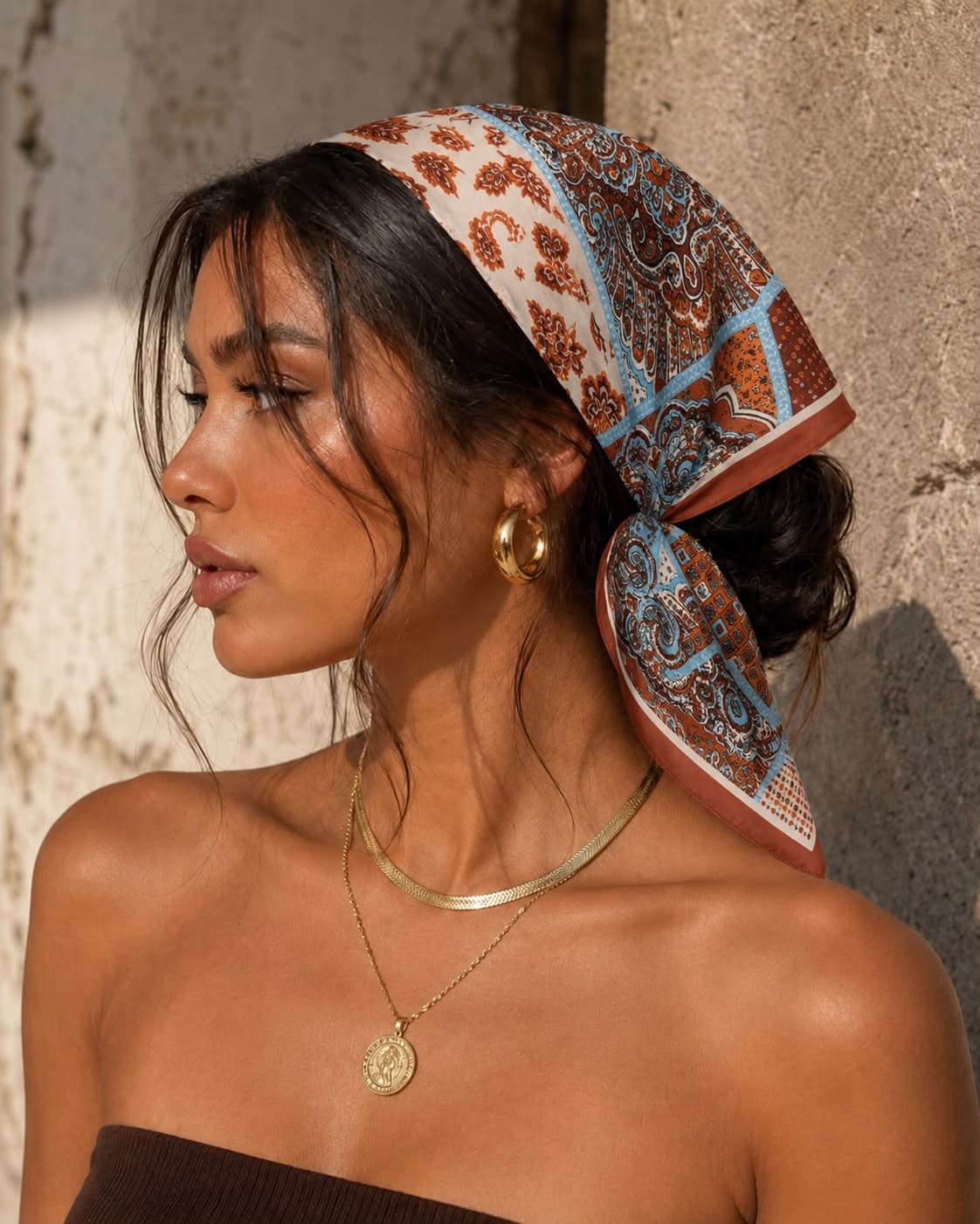12353 Etro Desenli Kiremit Saten Bandana Fular 50x50 cm görsel 2