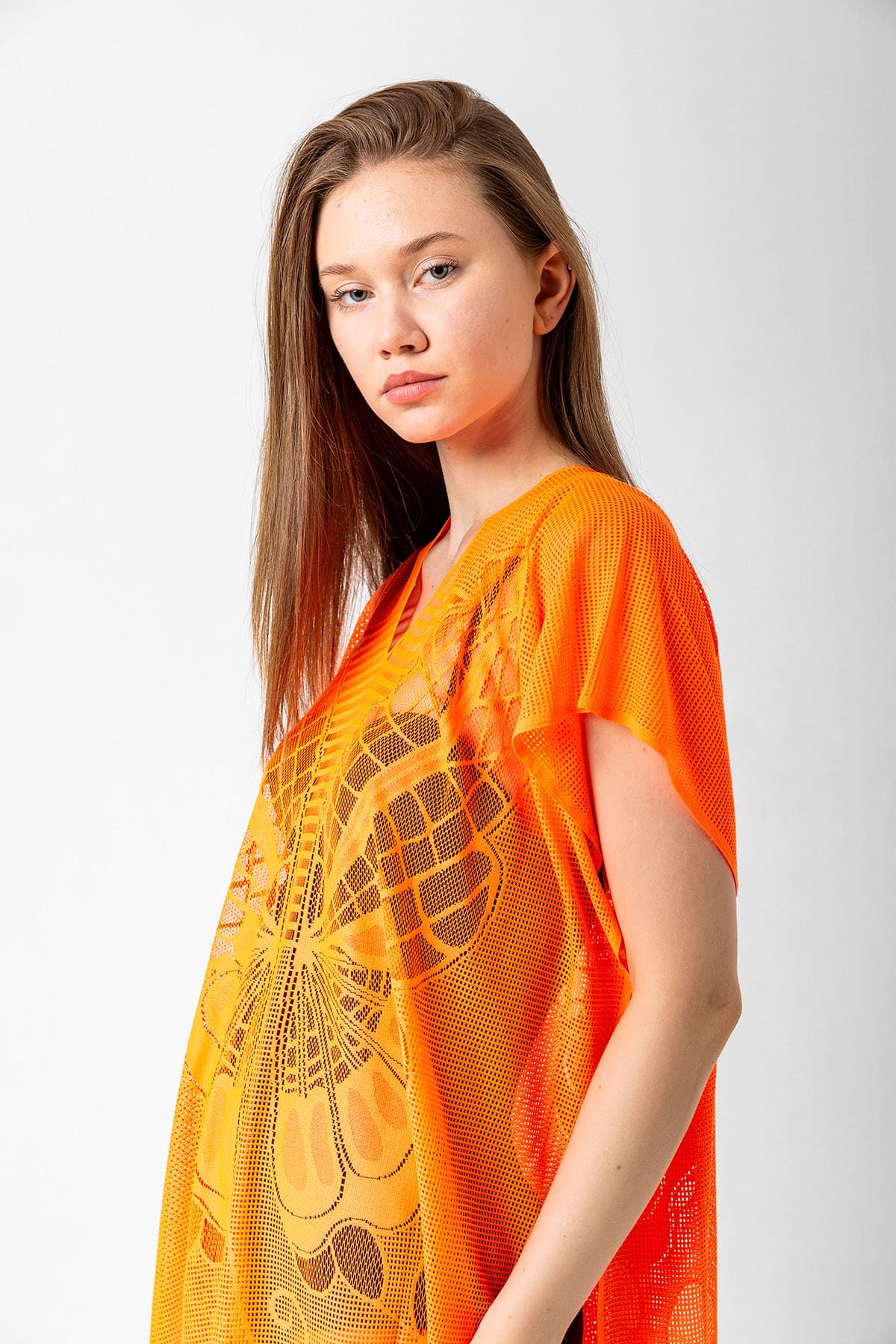 13336 Kelebek Desenli Fileli Orange Pareo görsel 4