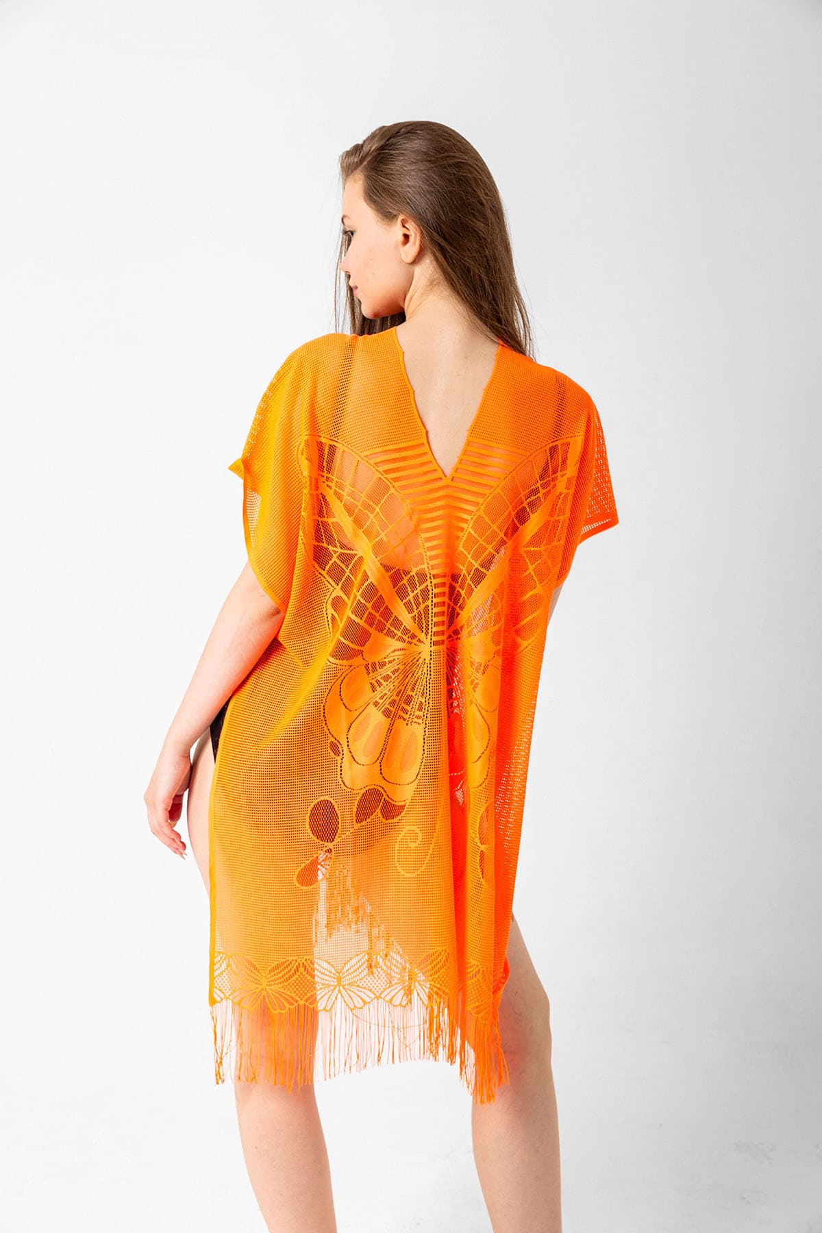 13336 Kelebek Desenli Fileli Orange Pareo görsel 5