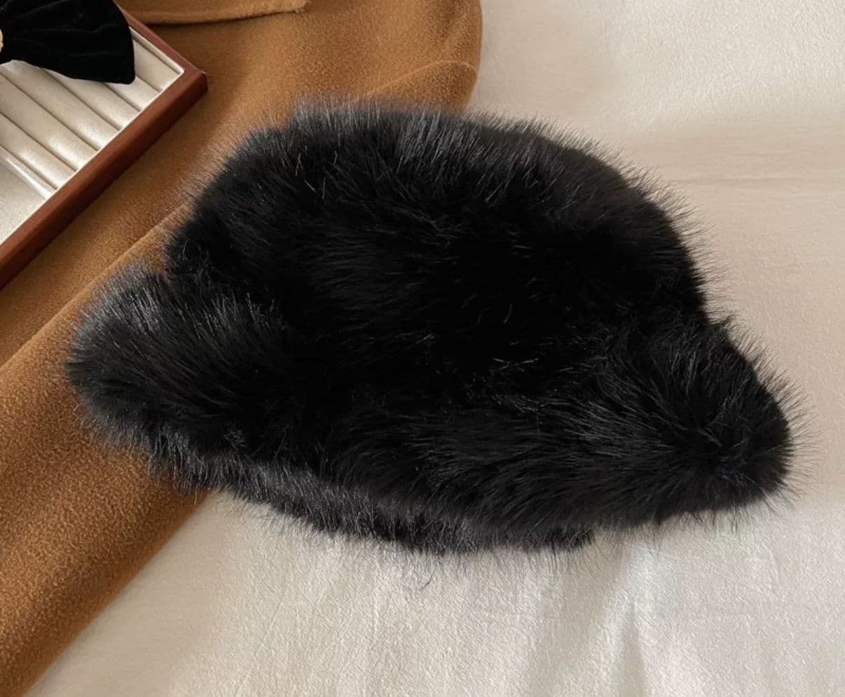 14500 Mango Kumaş Siyah Peluş Kalpak Şapka görsel 5