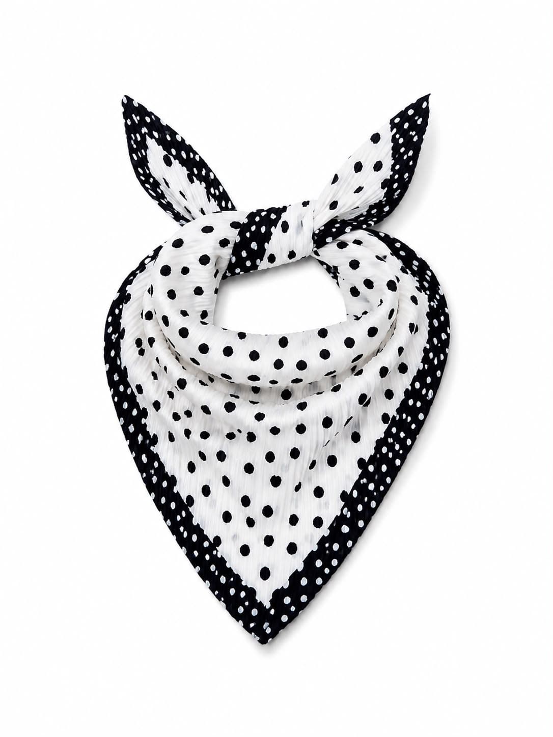 13472-1 Puantiye Desenli Pliseli Saten Bandana Fular 50x50 cm görsel 2