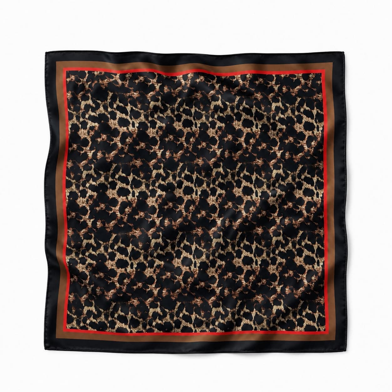 13485 Leopar Desenli Saten Bandana Fular 50x50 cm görsel 2