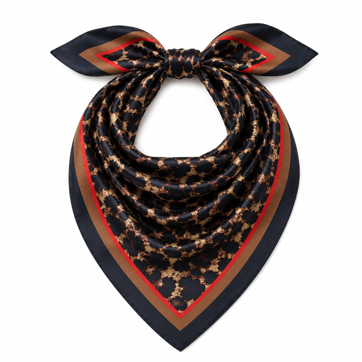 13485 Leopar Desenli Saten Bandana Fular 50x50 cm görsel 3