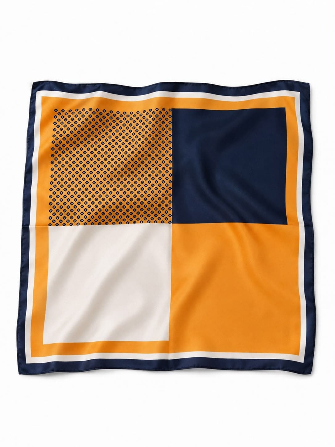 13483 Patchwork Desenli Turuncu Saten Bandana Fular 50x50 cm görsel 2