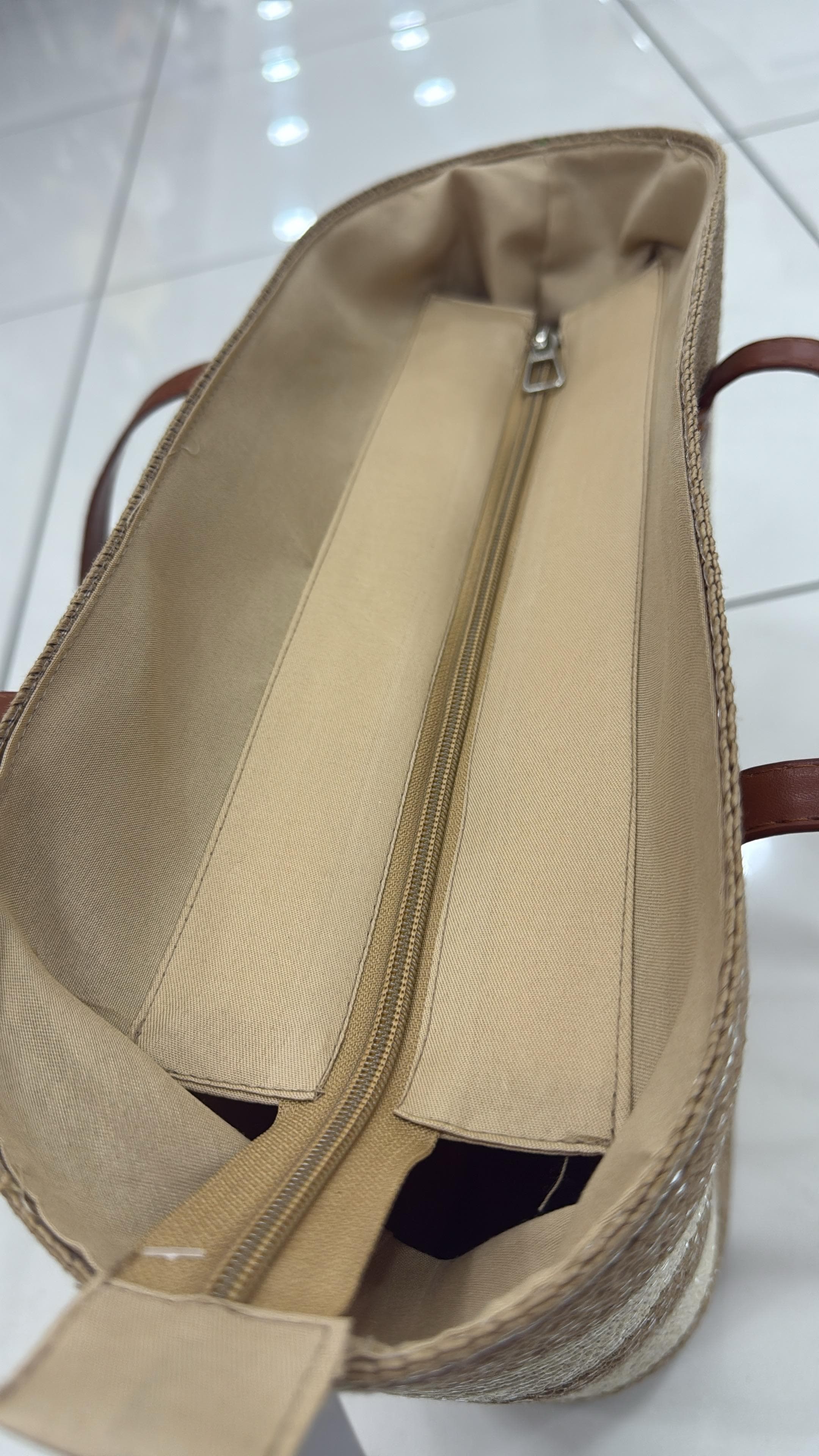 NWC-1043-1 Çizgili Camel Siyah Hasır Çanta görsel 5