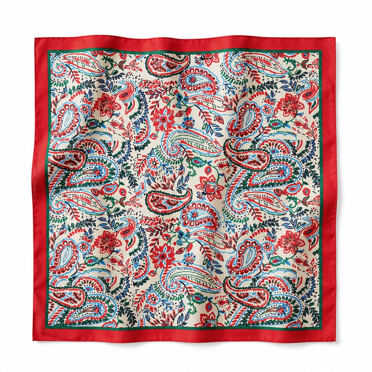 15318 Şal Desenli Kırmızı Saten Bandana Fular 50x50 cm görsel 2