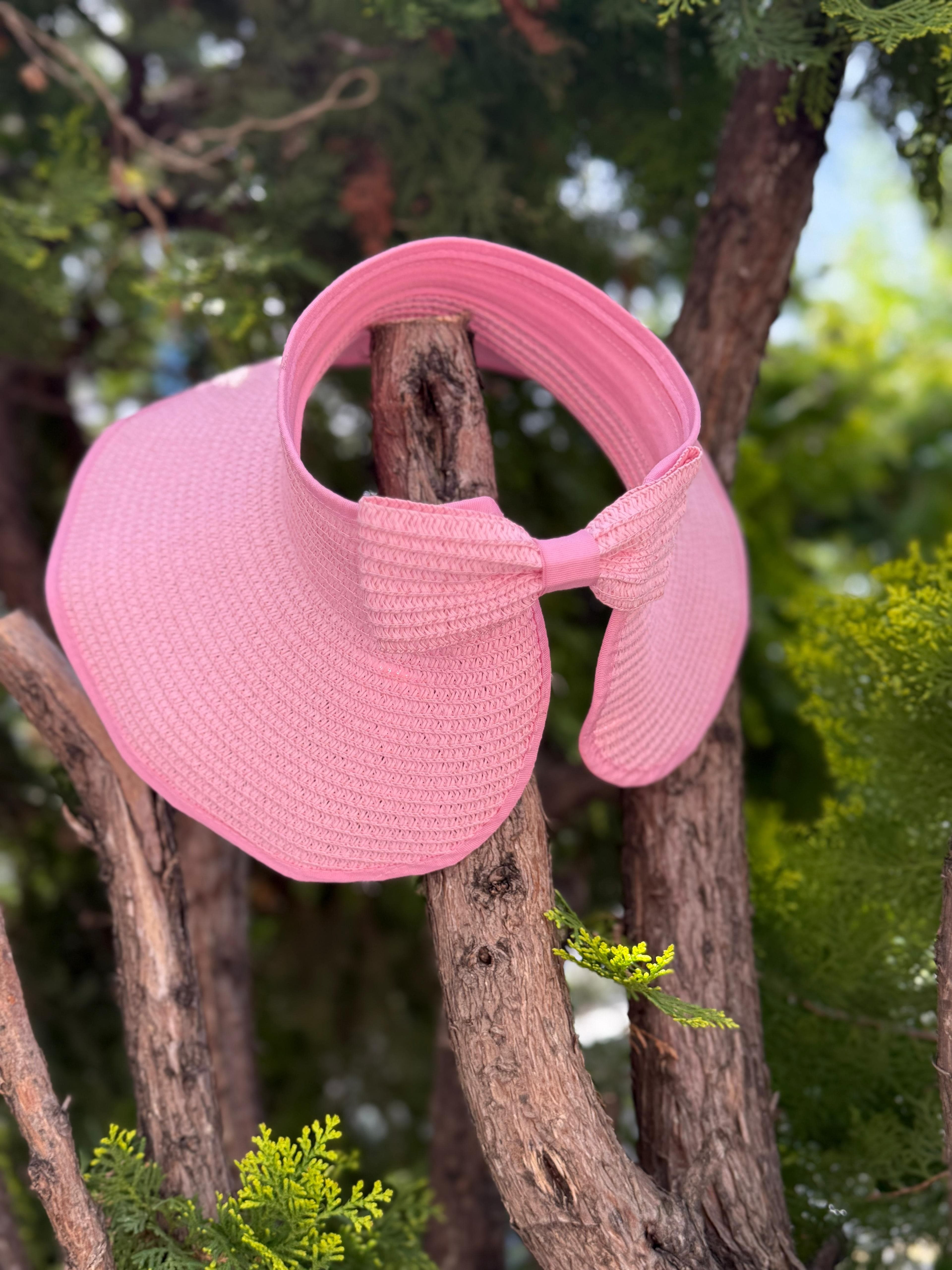 14624 Fiyonklu Pembe Geniş Üstü Açık Hasır Vizör Şapka görsel 4