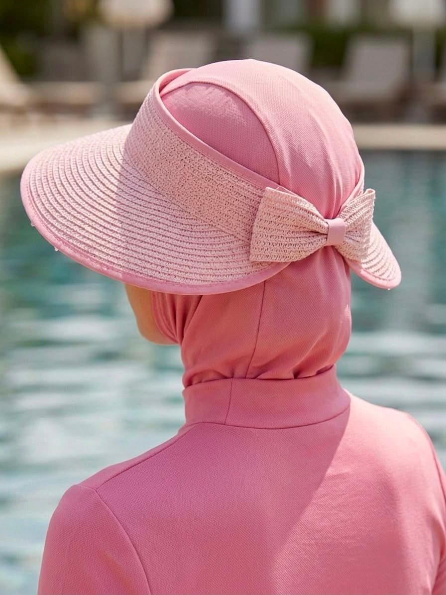 14624 Fiyonklu Pembe Geniş Üstü Açık Hasır Vizör Şapka görsel 5