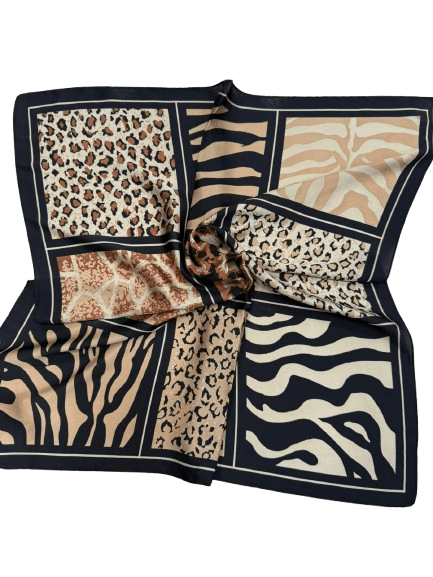 14831 Animal Desenli Siyah Bandana Fular 70x70 cm görsel 2