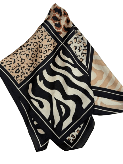 14831 Animal Desenli Siyah Bandana Fular 70x70 cm görsel 3