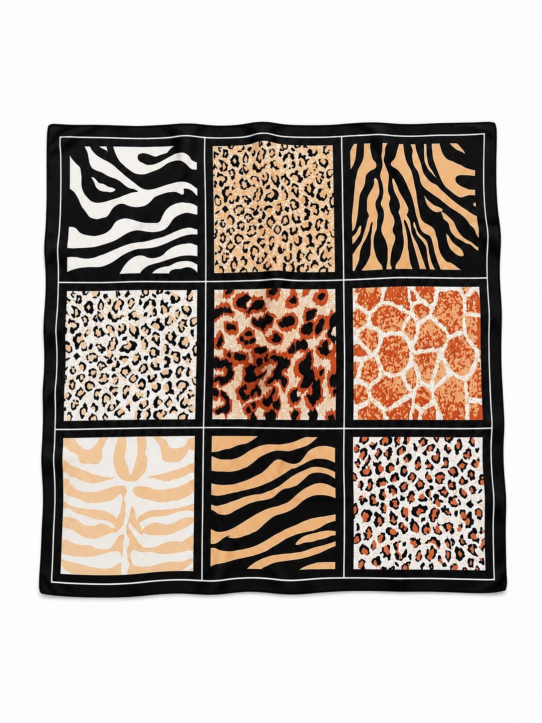 14831 Animal Desenli Siyah Bandana Fular 70x70 cm görsel 5