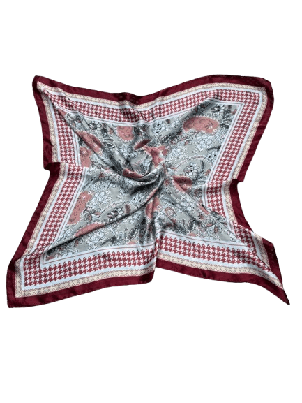14848 Şal Desenli Kırmızı Çift Tarafı Baskılı Bandana Fular 70x70 cm görsel 2