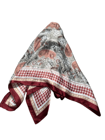 14848 Şal Desenli Kırmızı Çift Tarafı Baskılı Bandana Fular 70x70 cm görsel 3