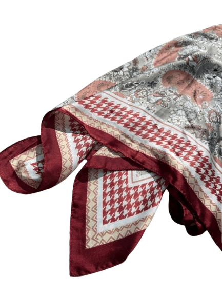 14848 Şal Desenli Kırmızı Çift Tarafı Baskılı Bandana Fular 70x70 cm görsel 4