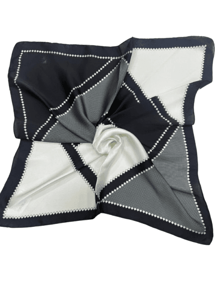 14886 Geometrik Desenli Siyah Beyaz Çift Tarafı Baskılı Bandana Fular 70x70 cm görsel 2