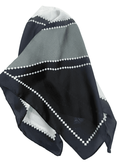 14886 Geometrik Desenli Siyah Beyaz Çift Tarafı Baskılı Bandana Fular 70x70 cm görsel 3
