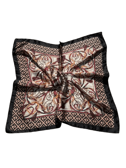 14892 Kıvrımlı Simetrik Motifli Siyah Bandana Fular 70x70 cm görsel 2