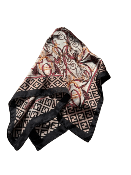 14892 Kıvrımlı Simetrik Motifli Siyah Bandana Fular 70x70 cm görsel 3