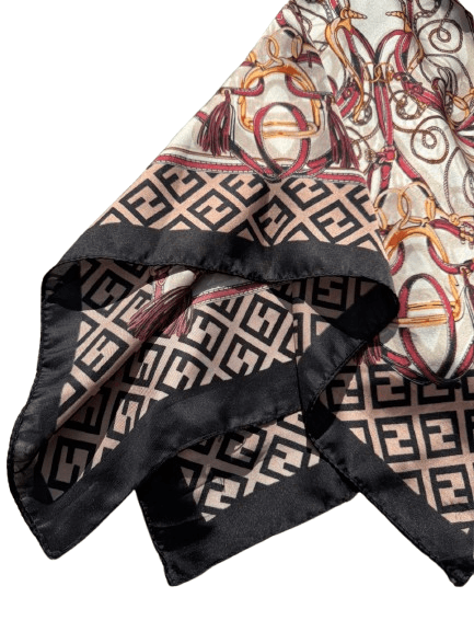 14892 Kıvrımlı Simetrik Motifli Siyah Bandana Fular 70x70 cm görsel 4