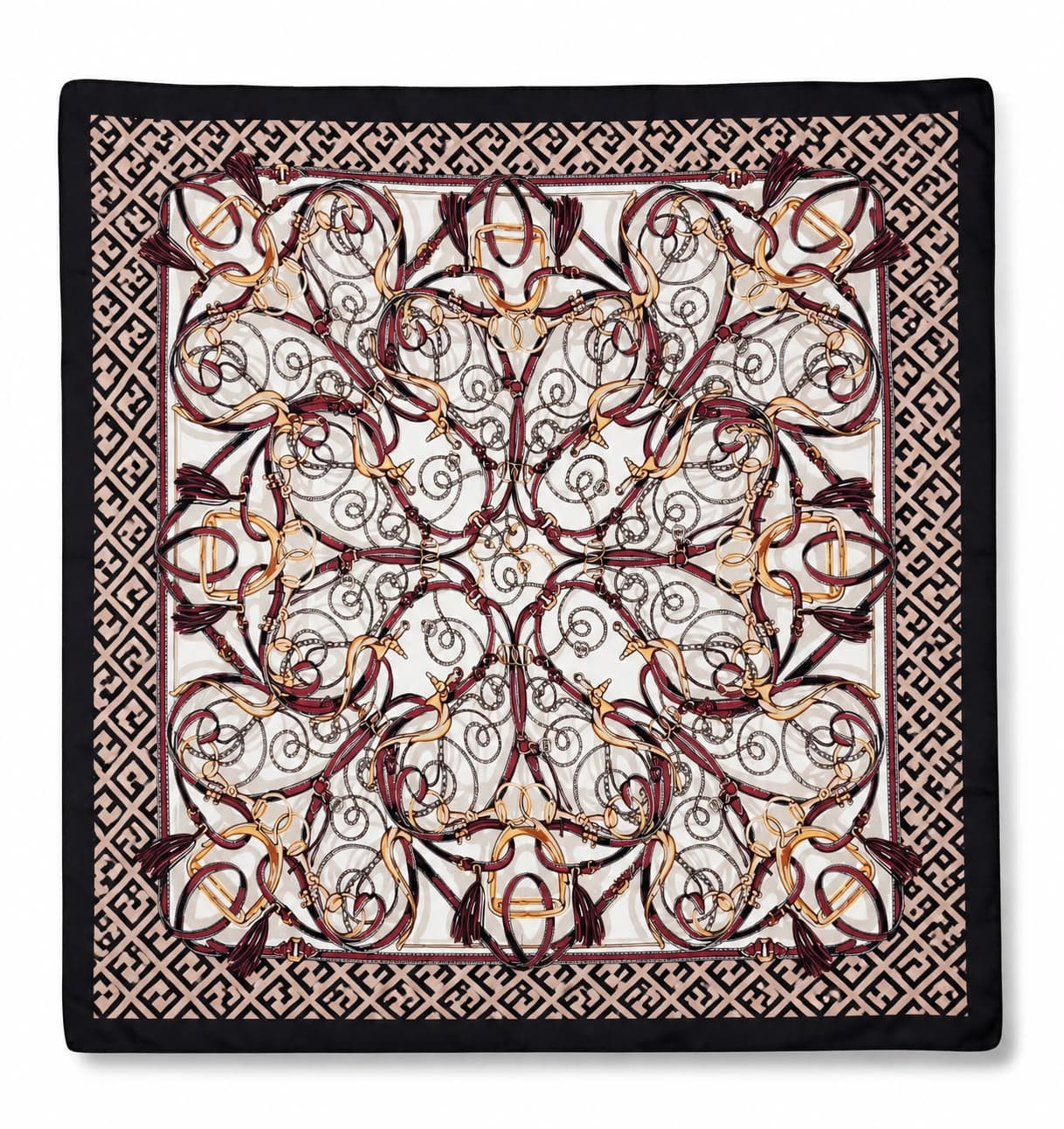 14892 Kıvrımlı Simetrik Motifli Siyah Bandana Fular 70x70 cm görsel 5