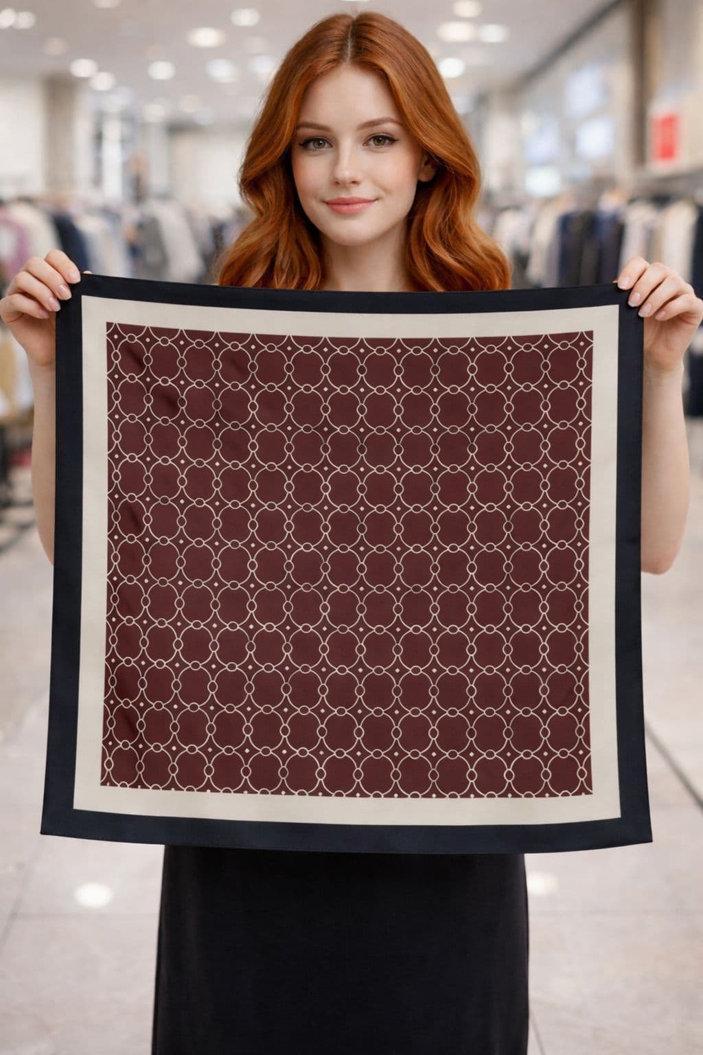 15359 Zincir Desenli Siyah Bandana Fular 50x50 cm