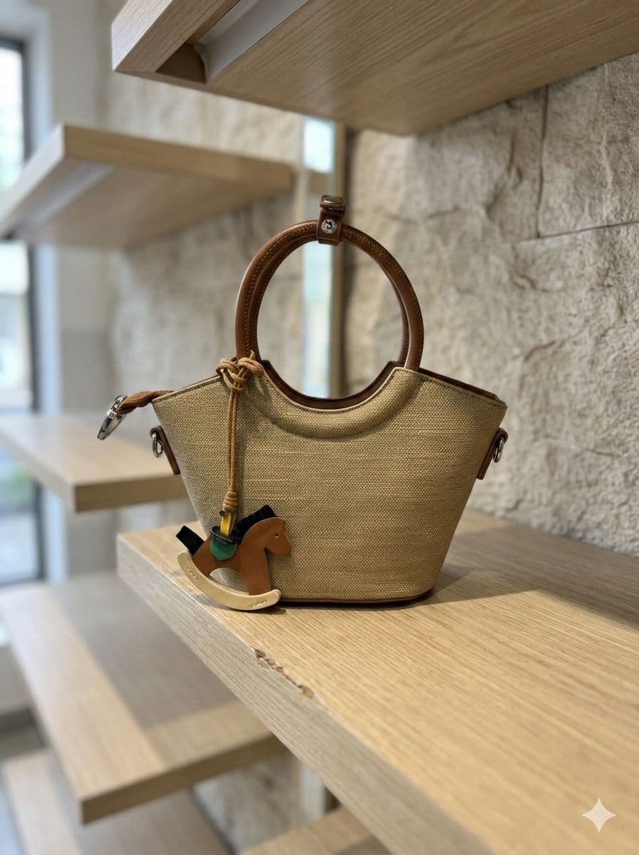 NWC-056 Charm Aksesuarlı Bej Çanta