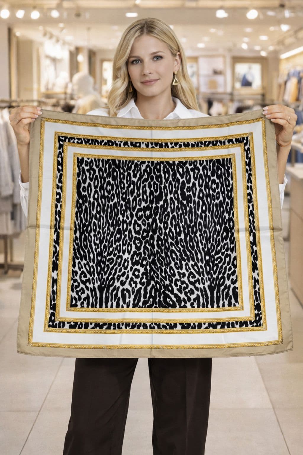 15337 Zebra Desenli Bej Bandana Fular 90x90 cm